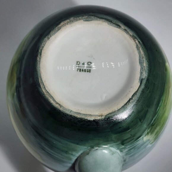 D&C France Vintage Hand Painted Pitcher and Glass Set of 7 Water Lily Green Trim - Picture 10 of 11